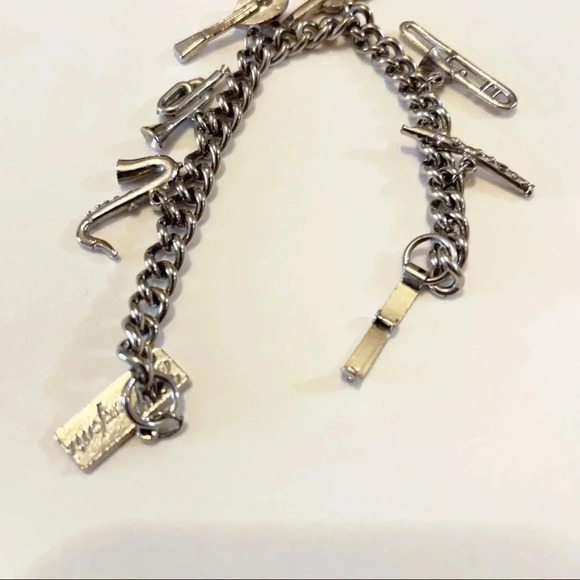 Vintage Eh Cumpari Musical Instruments Charm Bracelet Sax Violin Flute Trombone - Picture 5 of 6